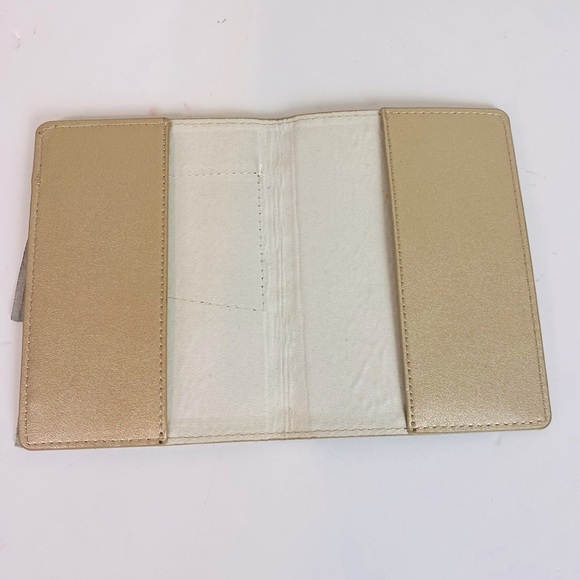 Anthropologie Metallic Gold/White/Grey Leather Fringe Passport Holder 5.5” x 4” - Picture 2 of 3